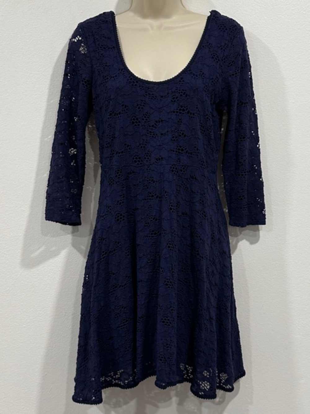 Free People Navy Lace Long-Sleeve Fit & Flare Dress